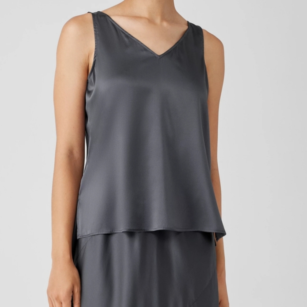 Eileen Fisher Stretch Silk Charmeuse V-Neck Tank